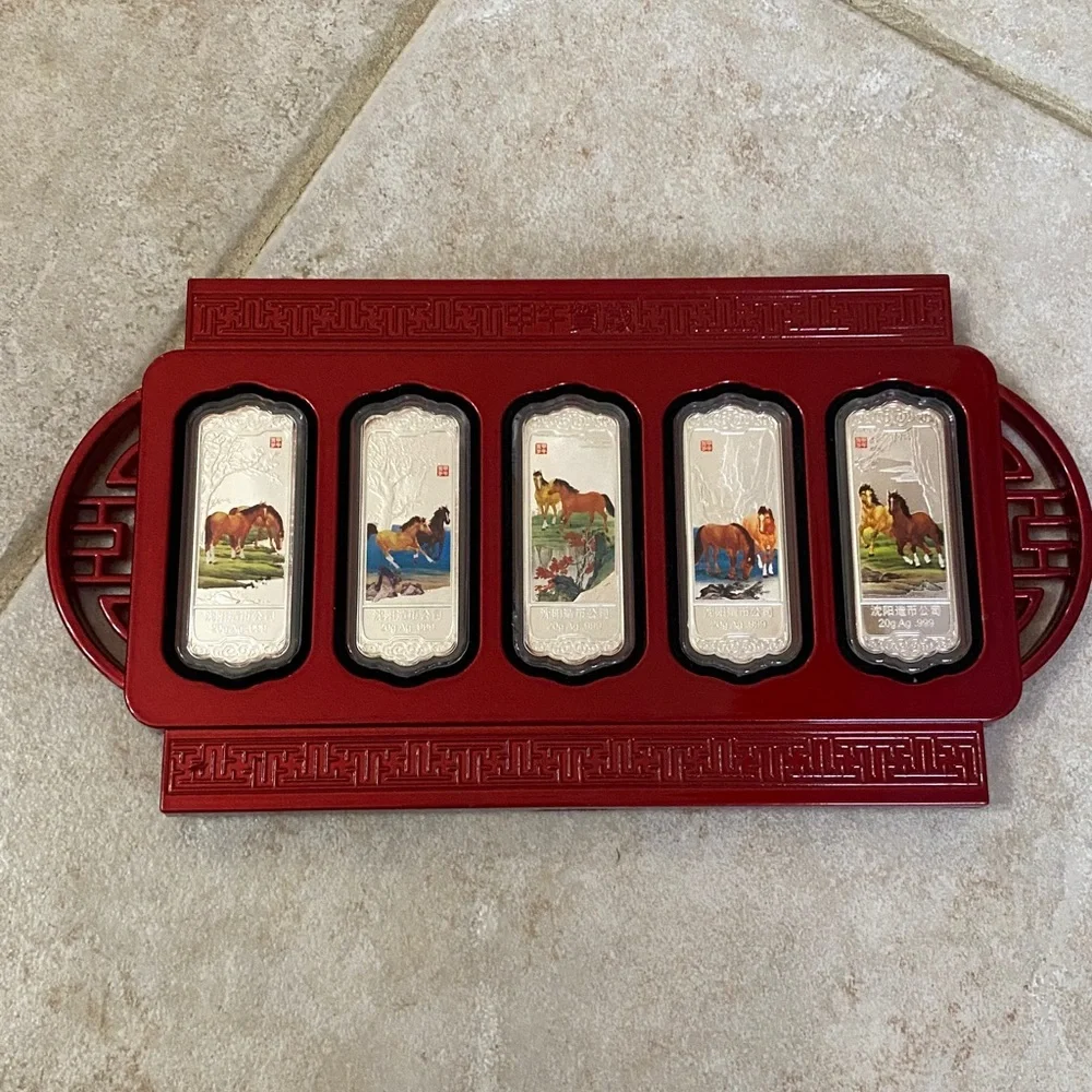 Vintage China 5x 20g 0.999 Silver Bars Featuring the Horse